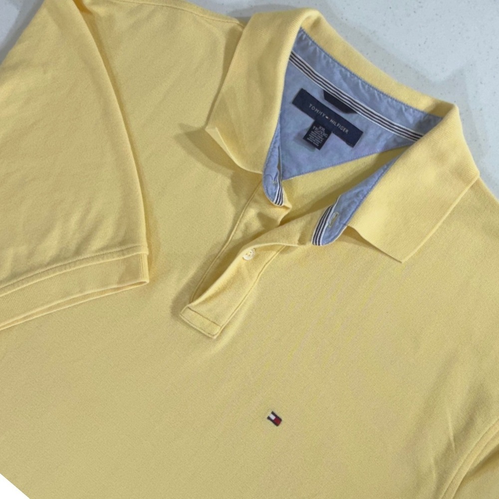 Tommy Hilfiger Polo Shirt XXL Pale Yellow Cotton Pique Logo Preppy Golf Casual